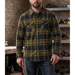 Troll Co. Dirty Hands Clean Money‎ Mens 2XL Flannel Shirt Olive Green Plaid L/S